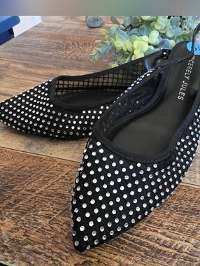 Sincerely Jules Rhinestone Mesh Slingback Flats - Black - Size 6.5